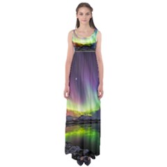 Aurora Borealis Polar Northern Lights Natural Phenomenon North Night Mountains Empire Waist Maxi Dress