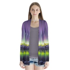 Aurora Borealis Polar Northern Lights Natural Phenomenon North Night Mountains Drape Collar Cardigan by B30l