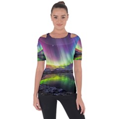 Aurora Borealis Polar Northern Lights Natural Phenomenon North Night Mountains Shoulder Cut Out Short Sleeve Top