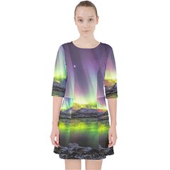 Aurora Borealis Polar Northern Lights Natural Phenomenon North Night Mountains Quarter Sleeve Pocket Dress by B30l