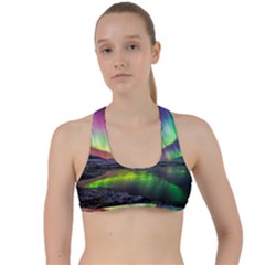 Aurora Borealis Polar Northern Lights Natural Phenomenon North Night Mountains Criss Cross Racerback Sports Bra by B30l