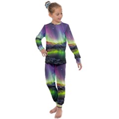 Aurora Borealis Polar Northern Lights Natural Phenomenon North Night Mountains Kids  Long Sleeve Set  by B30l