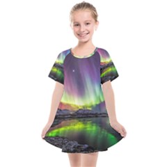 Aurora Borealis Polar Northern Lights Natural Phenomenon North Night Mountains Kids  Smock Dress by B30l