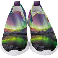 Aurora Borealis Polar Northern Lights Natural Phenomenon North Night Mountains Kids  Slip On Sneakers by B30l