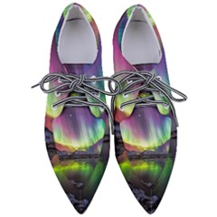 Aurora Borealis Polar Northern Lights Natural Phenomenon North Night Mountains Pointed Oxford Shoes by B30l