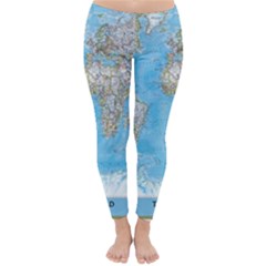 Blue White And Green World Map National Geographic Classic Winter Leggings