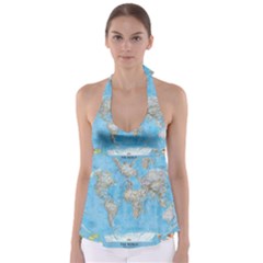 Blue White And Green World Map National Geographic Babydoll Tankini Top by B30l