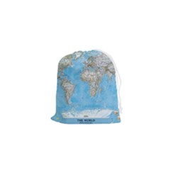 Blue White And Green World Map National Geographic Drawstring Pouch (xs)