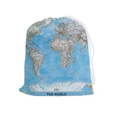 Blue White And Green World Map National Geographic Drawstring Pouch (xl)