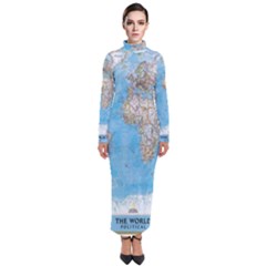 Blue White And Green World Map National Geographic Turtleneck Maxi Dress