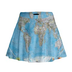 Blue White And Green World Map National Geographic Mini Flare Skirt by B30l