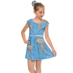 Blue White And Green World Map National Geographic Kids  Cap Sleeve Dress