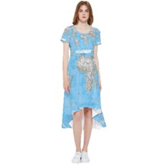 Blue White And Green World Map National Geographic High Low Boho Dress by B30l