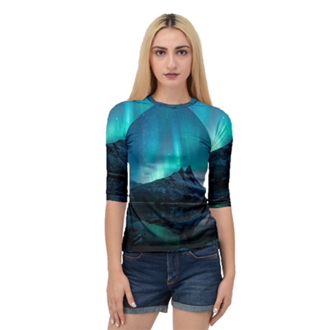 Aurora Borealis Mountain Reflection Quarter Sleeve Raglan Tee by B30l