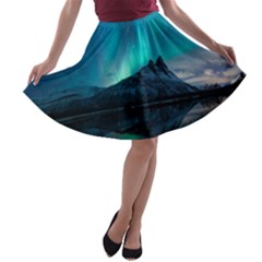 Aurora Borealis Mountain Reflection A-line Skater Skirt