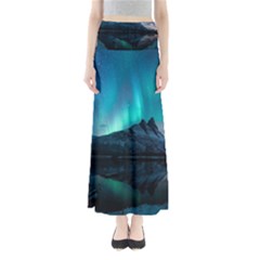 Aurora Borealis Mountain Reflection Full Length Maxi Skirt