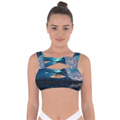 Aurora Borealis Mountain Reflection Bandaged Up Bikini Top by B30l