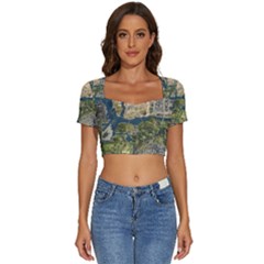 Map Illustration Gta Short Sleeve Square Neckline Crop Top  by B30l