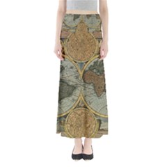 Vintage World Map Travel Geography Full Length Maxi Skirt