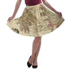 Map Of Greece Archipelago A-line Skater Skirt