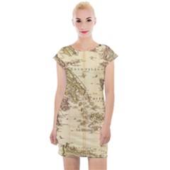 Map Of Greece Archipelago Cap Sleeve Bodycon Dress