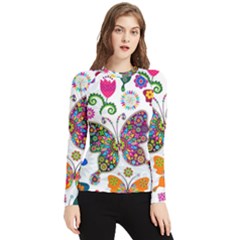 Butterflies Abstract Colorful Floral Flowers Vector Women s Long Sleeve Rash Guard by B30l