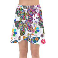 Butterflies Abstract Colorful Floral Flowers Vector Wrap Front Skirt by B30l