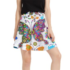 Butterflies Abstract Colorful Floral Flowers Vector Waistband Skirt by B30l