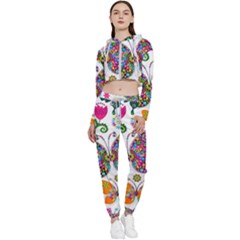 Butterflies Abstract Colorful Floral Flowers Vector Cropped Zip Up Lounge Set