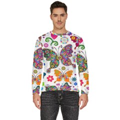 Butterflies Abstract Colorful Floral Flowers Vector Men s Fleece Sweatshirt