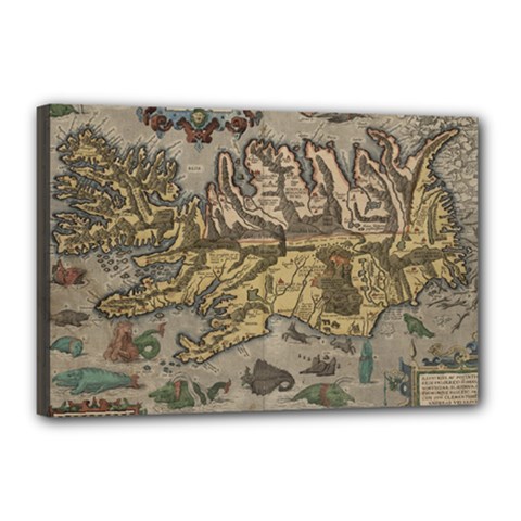 Iceland Cartography Map Renaissance Canvas 18  X 12  (stretched)