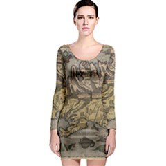 Iceland Cartography Map Renaissance Long Sleeve Bodycon Dress