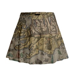 Iceland Cartography Map Renaissance Mini Flare Skirt by B30l