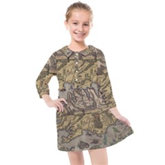 Iceland Cartography Map Renaissance Kids  Quarter Sleeve Shirt Dress by B30l