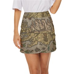 Iceland Cartography Map Renaissance Mini Front Wrap Skirt by B30l