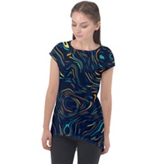 Colorful Abstract Pattern Creative Colorful Line Linear Background Cap Sleeve High Low Top