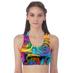 Colorful Roses Bouquet Rainbow Sports Bra by B30l