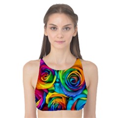 Colorful Roses Bouquet Rainbow Tank Bikini Top by B30l