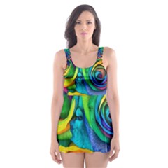 Colorful Roses Bouquet Rainbow Skater Dress Swimsuit