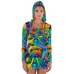 Colorful Roses Bouquet Rainbow Long Sleeve Hooded T-shirt by B30l