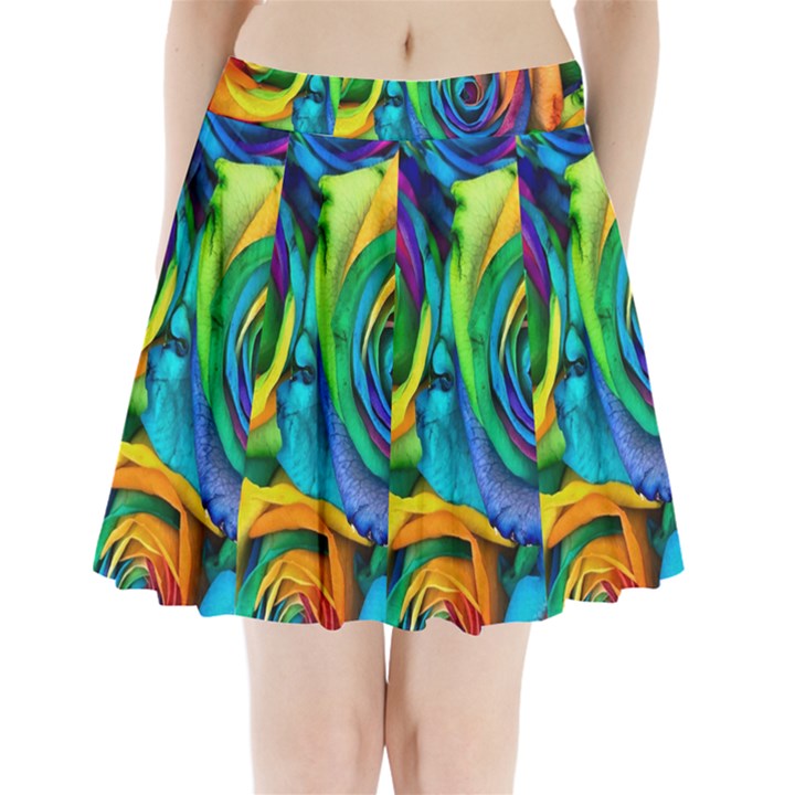 Colorful Roses Bouquet Rainbow Pleated Mini Skirt