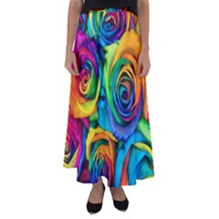 Colorful Roses Bouquet Rainbow Flared Maxi Skirt by B30l