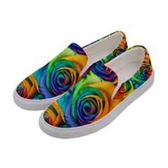 Colorful Roses Bouquet Rainbow Women s Canvas Slip Ons by B30l