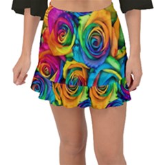 Colorful Roses Bouquet Rainbow Fishtail Mini Chiffon Skirt by B30l