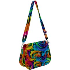 Colorful Roses Bouquet Rainbow Saddle Handbag by B30l