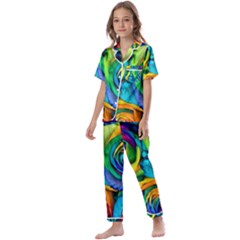 Colorful Roses Bouquet Rainbow Kids  Satin Short Sleeve Pajamas Set by B30l