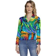 Colorful Roses Bouquet Rainbow Women s Long Sleeve Revers Collar Cropped Jacket by B30l