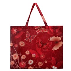 Four Red Butterflies With Flower Illustration Butterfly Flowers Zipper Large Tote Bag by B30l