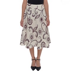 White And Brown Floral Wallpaper Flowers Background Pattern Perfect Length Midi Skirt