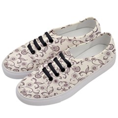 White And Brown Floral Wallpaper Flowers Background Pattern Women s Classic Low Top Sneakers by B30l